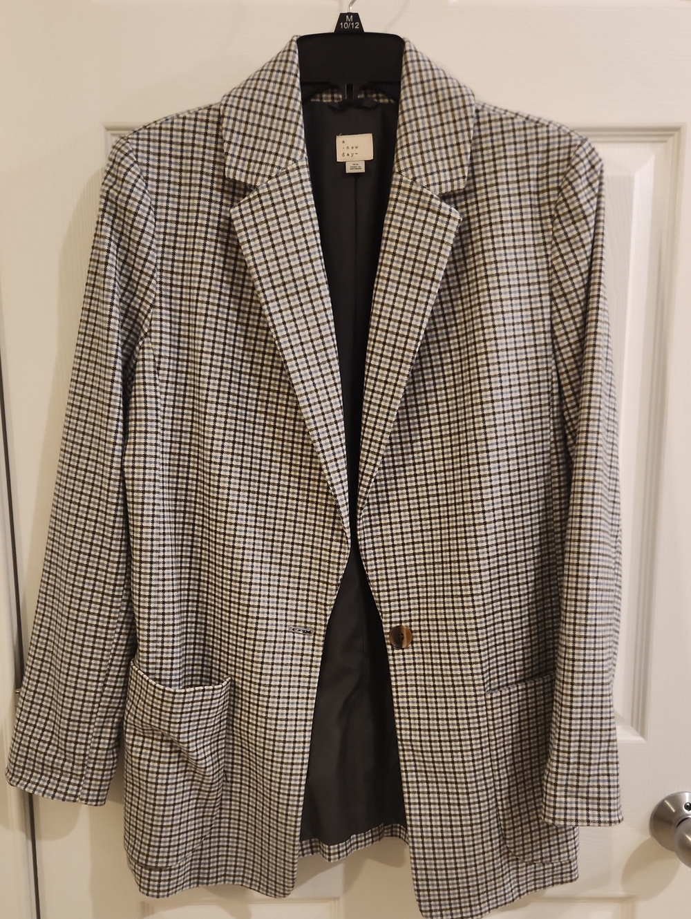 a new day Gray Blue & White Checked Single-Button Blazer